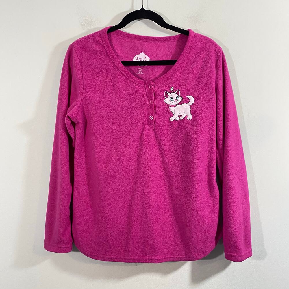 Disney Marie Aristocat Youth Hot Pink Long Sleeve Henley Fleece Top Sz L (12-14)